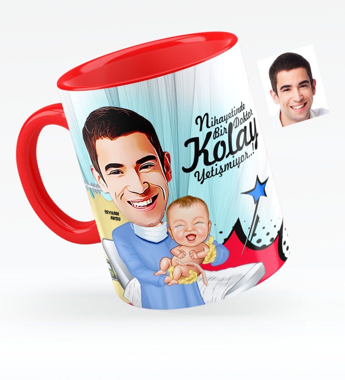 Kişiye Özel Bay Kadın Hastalıkları ve Doğum Uzmanı Karikatürlü Kırmızı Kupa Bardak - 1