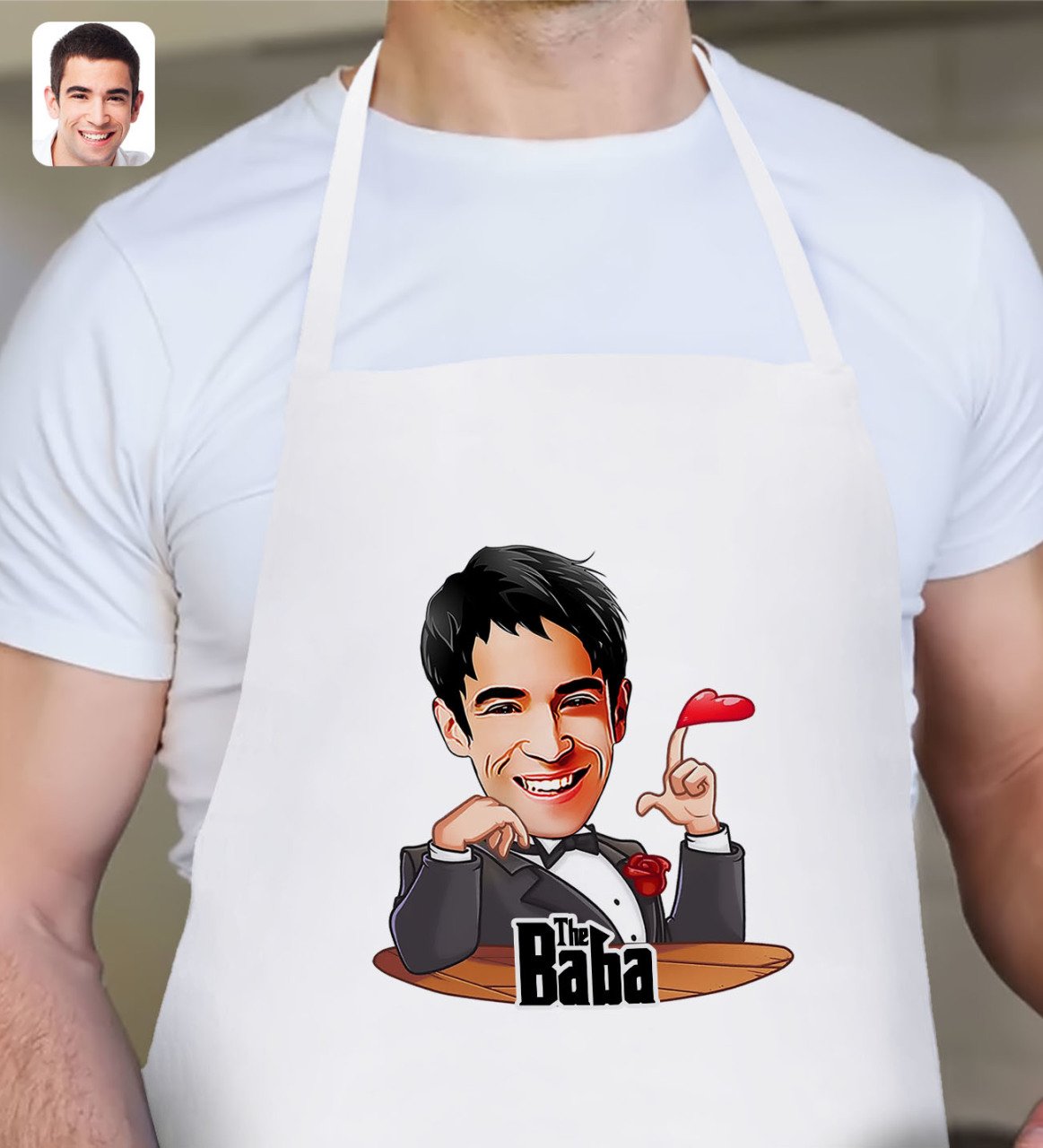 Kişiye Özel Godfather Baba Karikatürlü Beyaz Mutfak Önlüğü-6