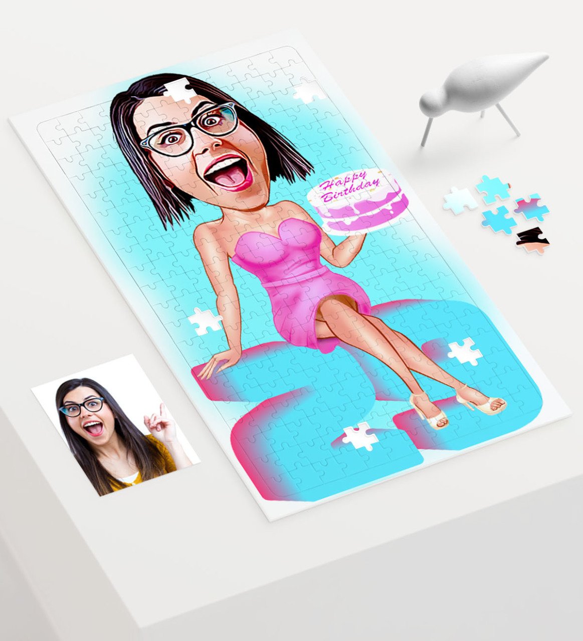 Kişiye Özel Bayan Doğum Günü Karikatür 240 Parça A3 Puzzle - 1