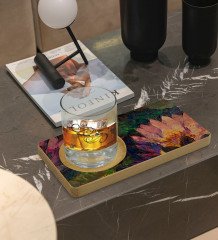 Kişiye Özel Modern Art Tasarımlı Doğal Ahşap Tabaklı Viski Bardağı Sunum Seti Model 21