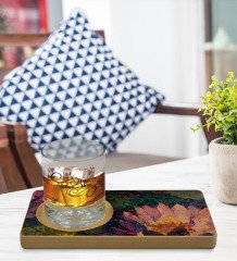 Kişiye Özel Modern Art Tasarımlı Doğal Ahşap Tabaklı Viski Bardağı Sunum Seti Model 21