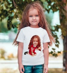 Kişiye Özel Kız Çocuk Karikatürlü Beyaz T-Shirt-2