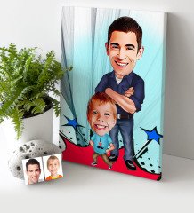 Kişiye Özel Baba Oğul Karikatür Kanvas Tablo (30 x 50 cm.) - 2