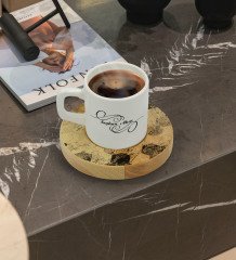 Kişiye Özel Mermer Tasarımlı Doğal Ahşap Tabaklı Türk Kahvesi Fincanı Model 15