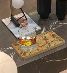 Kişiye Özel Modern Art Tasarımlı Doğal Ahşap Tabaklı Viski Bardağı Sunum Seti Model 22