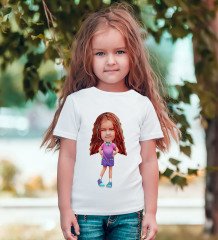 Kişiye Özel Kız Çocuk Karikatürlü Beyaz T-Shirt-3