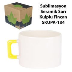 Sublimasyon Seramik Sarı Kulplu Lüks Fincan - Kutulu