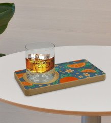 Kişiye Özel Portakal Tasarımlı Doğal Ahşap Tabaklı Viski Bardağı Sunum Seti Model 1