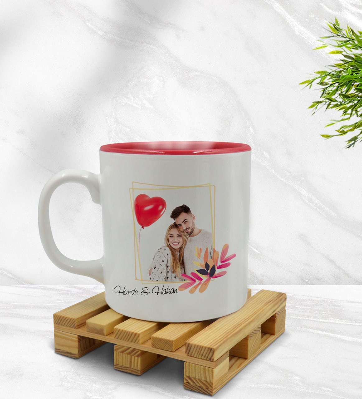 Kişiye Özel İsimli Fotoğraflı İçi Kırmızı Renkli Kupa Bardak Model 29