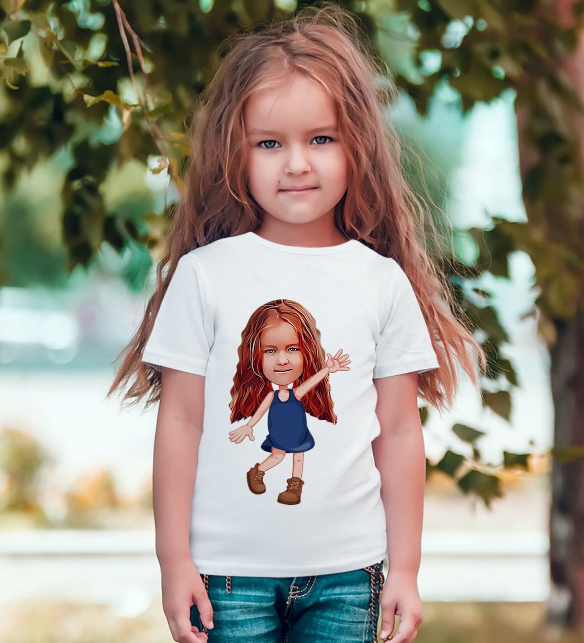 Kişiye Özel Kız Çocuk Karikatürlü Beyaz T-Shirt-4