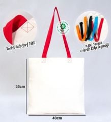 BK Gift I Love Eskişehir Kırmızı Renkli Kulp Gabardin Bez Çanta 40x35cm, Baskılı Omuz Çantası, Alışveriş Çantası, Plaj Çantası