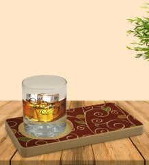 Kişiye Özel Retro Motif Tasarımlı Doğal Ahşap Tabaklı Viski Bardağı Sunum Seti Model 1