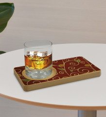Kişiye Özel Retro Motif Tasarımlı Doğal Ahşap Tabaklı Viski Bardağı Sunum Seti Model 1