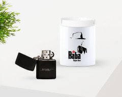 Kişiye Özel Babalar Günü Hediyesi Baba Godfather Tasarımlı Seramik Kül Tablası ve Benzinli Çakmak Seti-7