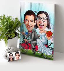 Kişiye Özel Gelin Damat Karikatür Kanvas Tablo (30 x 50 cm.) - 3