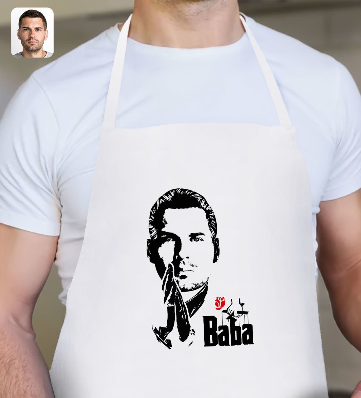 Kişiye Özel Godfather Baba Silüet Tasarımlı Beyaz Mutfak Önlüğü-1
