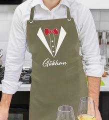 BK Gift Kişiye Özel İsimli Chef Tasarımlı Profesyonel Haki Yeşil Mutfak Önlüğü, Aşçı Önlüğü, Şef Önlüğü, Arkadaşa Hediye-9