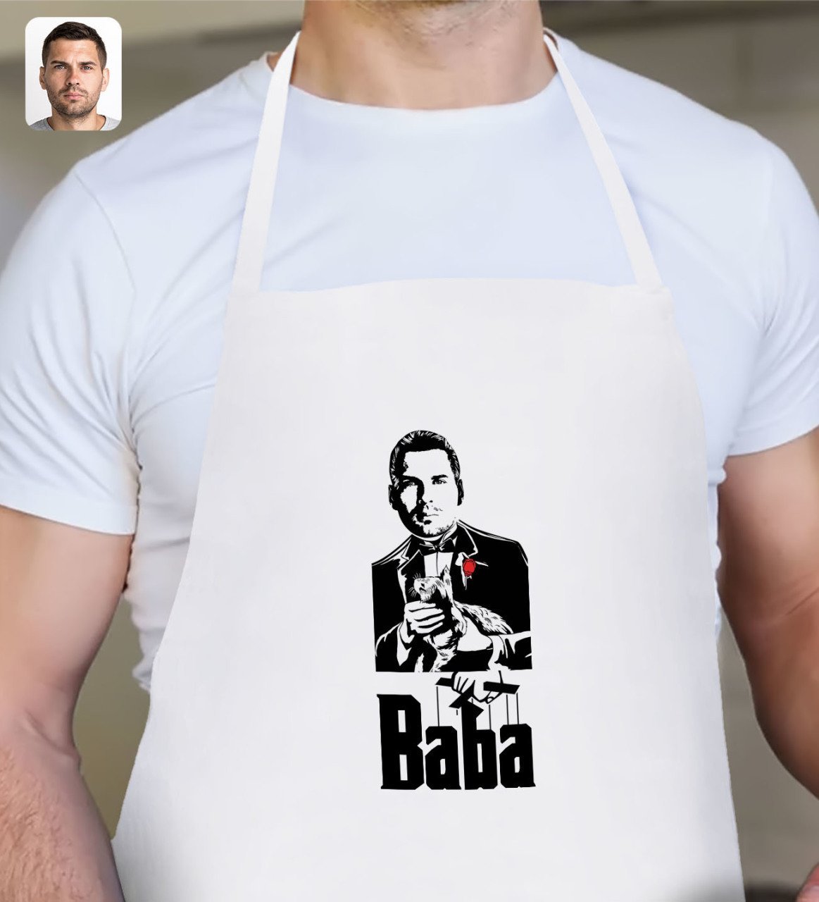 Kişiye Özel Godfather Baba Silüet Tasarımlı Beyaz Mutfak Önlüğü-2