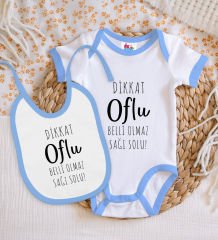 BK Kids Dikkat Oflu Tasarımlı Mavi Bebek Body Zıbın ve Mama Önlüğü Hediye Seti-1