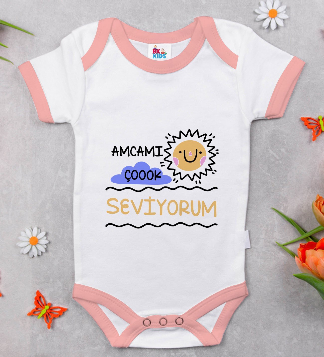 BK Kids Amcamı Çok Seviyorum Tasarımlı Pembe Bebek Body Zıbın-1