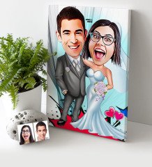 Kişiye Özel Gelin Damat Karikatür Kanvas Tablo (30 x 50 cm.) - 5