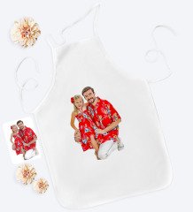 Kişiye Özel Tam Boy Baba ve Kız Karikatürlü Beyaz Mutfak Önlüğü-1