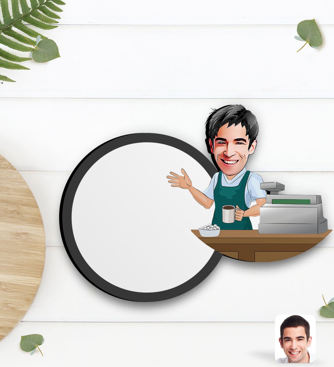 Kişiye Özel Barista Karikatürlü Ahşap Bardak Altlığı-1