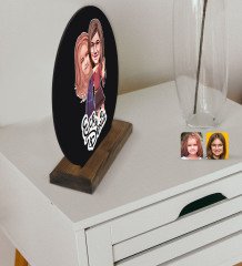 Kişiye Özel Kız Kardeşler Karikatürlü Yuvarlak Ahşap Biblo-6