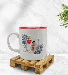 Kişiye Özel İsimli Fotoğraflı İçi Kırmızı Renkli Kupa Bardak Model 33