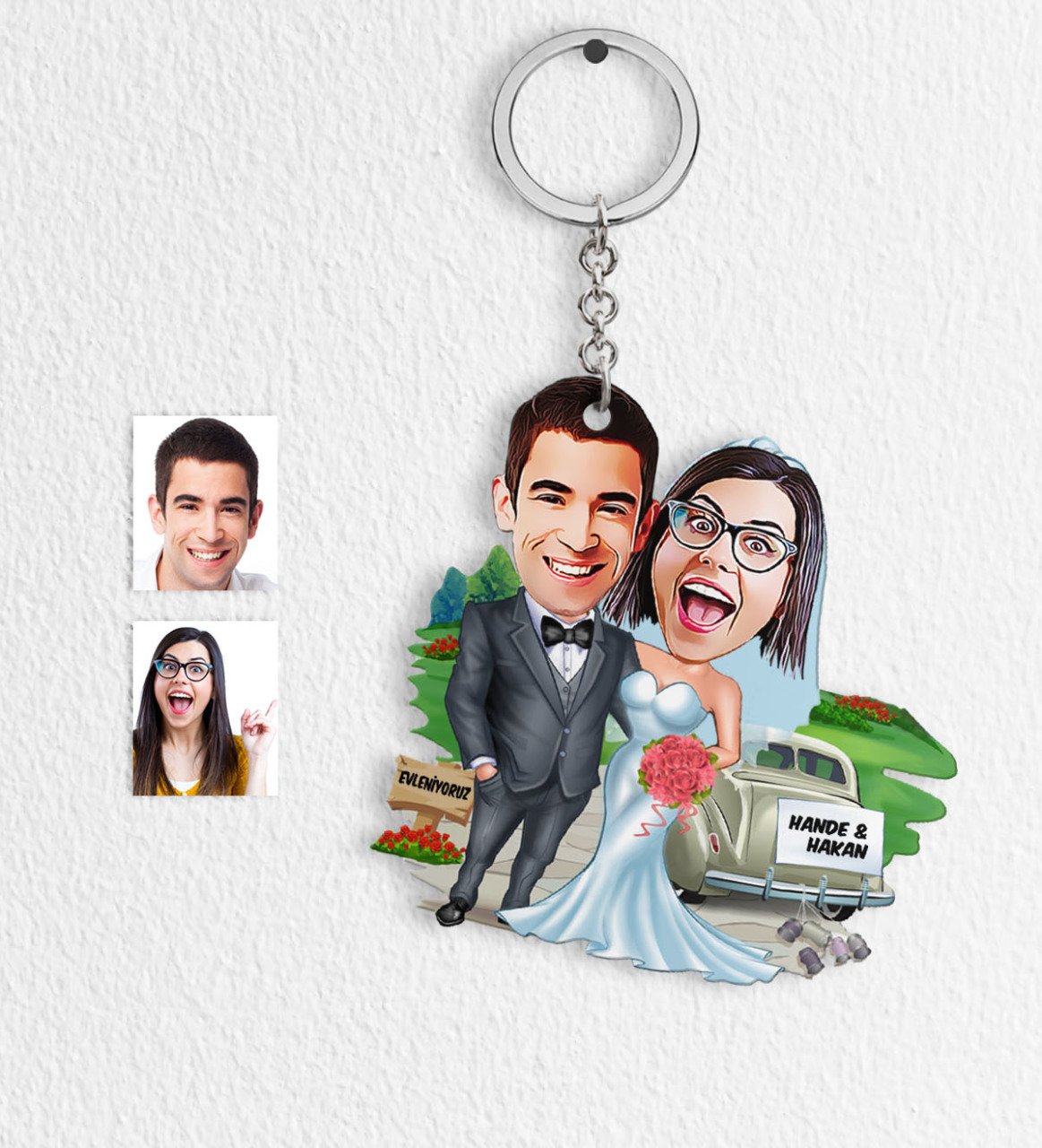Kişiye Özel Evleniyoruz Karikatür Anahtarlık - 1