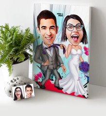 Kişiye Özel Gelin Damat Karikatür Kanvas Tablo (30 x 50 cm.) - 6