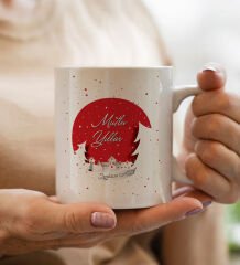 Yılbaşı Hediyesi BK Gift Kişiye Özel Yeni Yıl Tasarımlı Beyaz Kupa Bardak ve El Yapımı Kardan Adam Kokulu Mum Hediye Seti-4, Sevgiliye, Arkadaşa Hediye