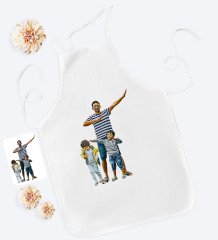 Kişiye Özel Tam Boy Baba ve Oğullar Karikatürlü Beyaz Mutfak Önlüğü-1