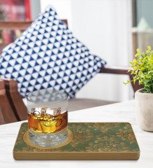 Kişiye Özel Retro Motif Tasarımlı Doğal Ahşap Tabaklı Viski Bardağı Sunum Seti Model 5