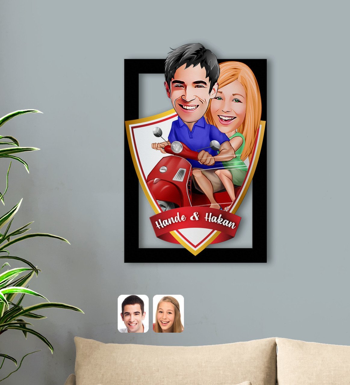 Kişiye Özel İsimli Sevgililer Karikatürlü 3D Ahşap Tablo-10