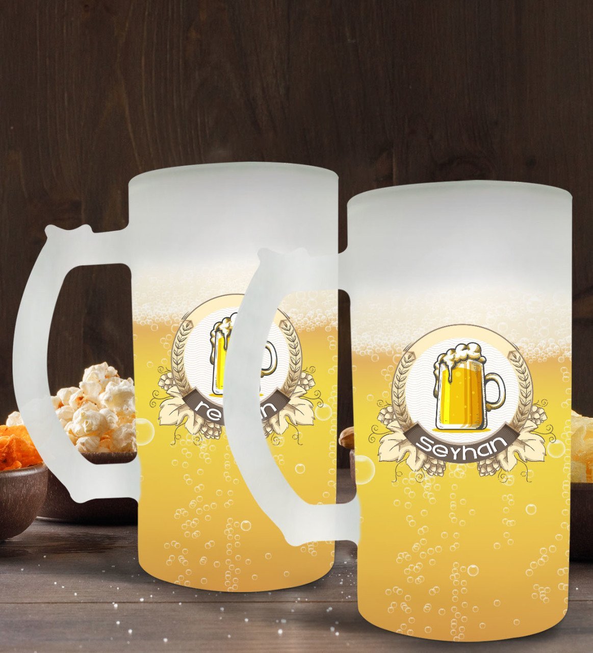 Kişiye Özel İsimli 2’li Buzlu Cam Bira Bardağı 50cl-104