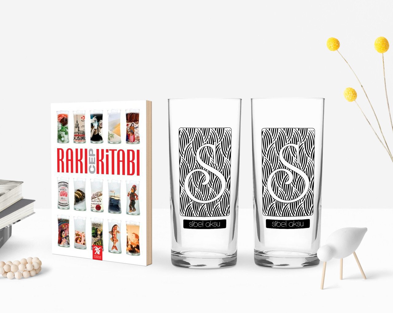 Kişiye Özel Renkli Baskılı İsimli İkili Rakı Bardağı ve Rakı Cep Kitabı Hediye Seti-20