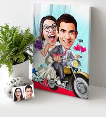 Kişiye Özel Gelin Damat Karikatür Kanvas Tablo (30 x 50 cm.) - 8