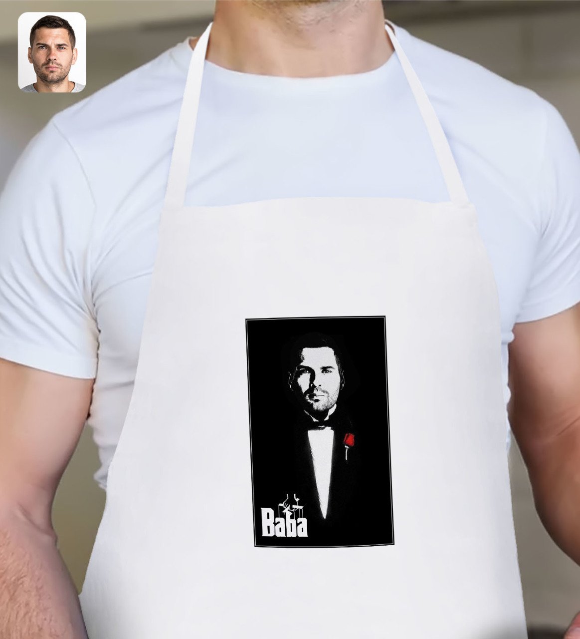 Kişiye Özel Godfather Baba Silüet Tasarımlı Beyaz Mutfak Önlüğü-8