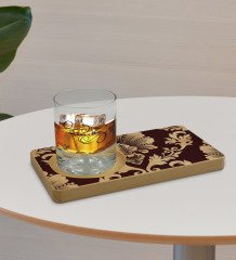 Kişiye Özel Retro Motif Tasarımlı Doğal Ahşap Tabaklı Viski Bardağı Sunum Seti Model 7