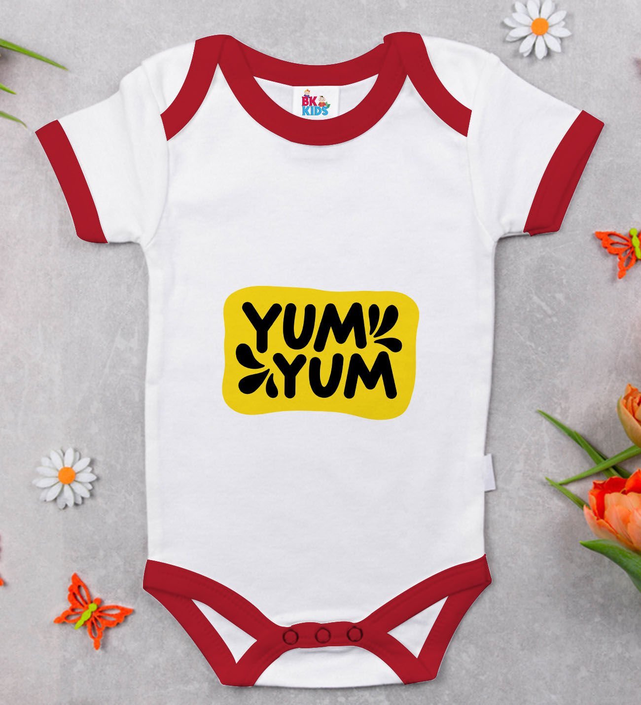 BK Kids Yum Yum Tasarımlı Kırmızı Bebek Body Zıbın-1