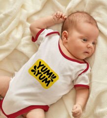 BK Kids Yum Yum Tasarımlı Kırmızı Bebek Body Zıbın-1