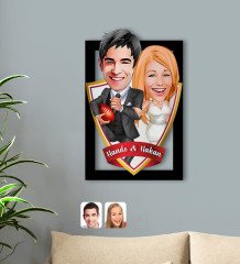 Kişiye Özel İsimli Sevgililer Karikatürlü 3D Ahşap Tablo-15