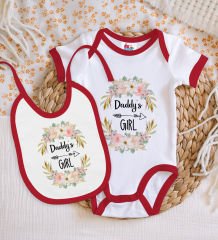 BK Kids Daddy's Girl Tasarımlı Kırmızı Bebek Body Zıbın ve Mama Önlüğü Hediye Seti-1