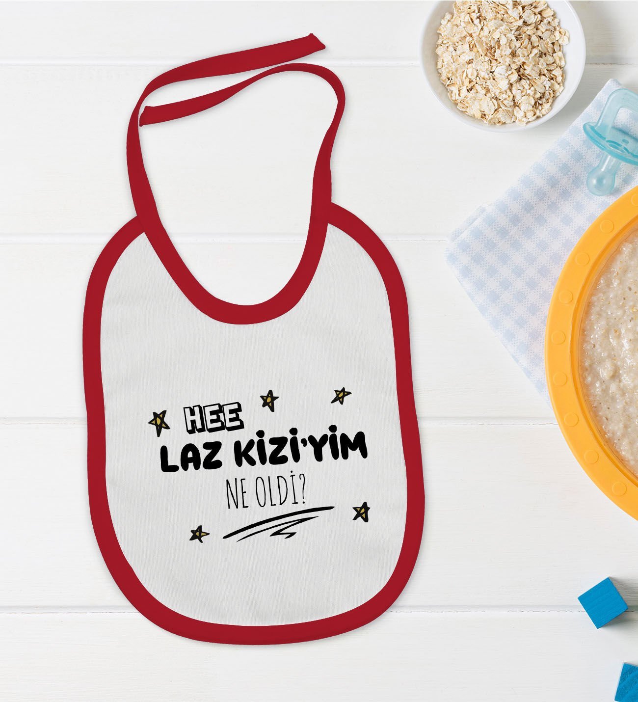 BK Kids Laz Kızıyım Tasarımlı Kırmızı Bebek Mama Önlüğü-1