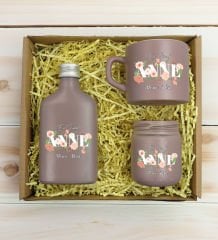 BK Gift Kişiye Özel İsimli DTF Anne Temalı Mat Gri Kahve Fincanı & Kolonya & Mum Hediye Seti-4, Anneye Hediye, Anneler Günü Hediyesi