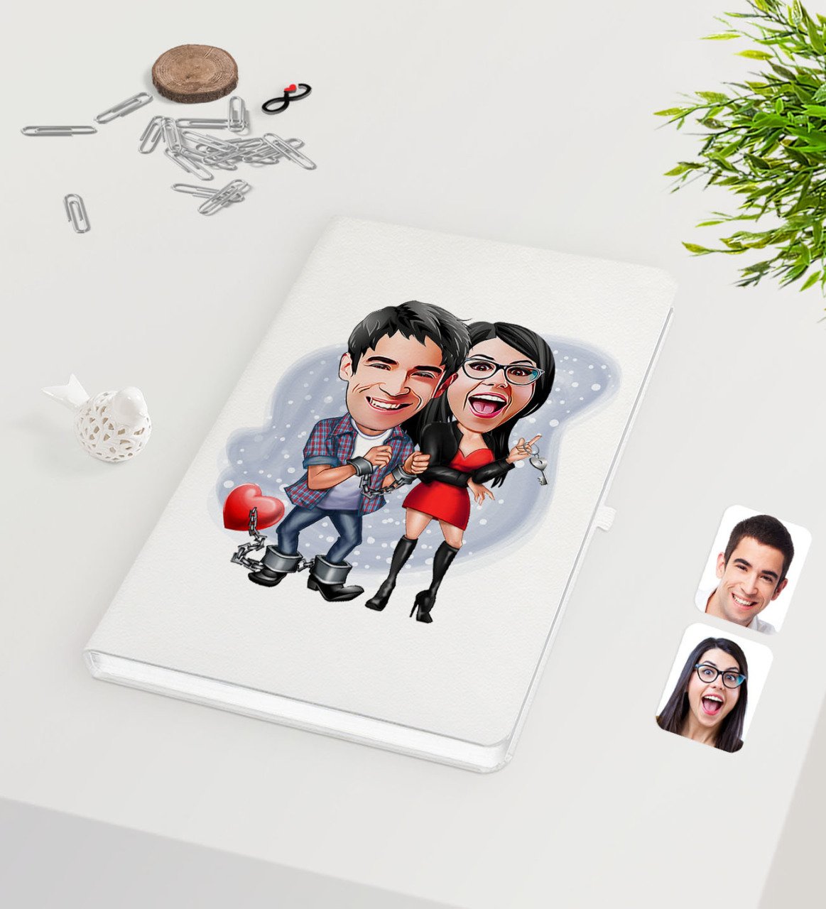 Kişiye Özel Sevgililer Karikatürlü Beyaz Defter-1