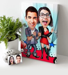 Kişiye Özel Sevgililer Karikatür Kanvas Tablo (30 x 50 cm.) - 1