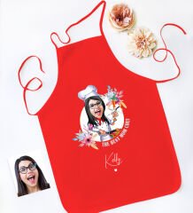 BK Gift Kişiye Özel Karikatürlü Anneler Günü Tasarımlı Kırmızı Mutfak Önlüğü, Aşçı Önlüğü, Şef Önlüğü, Anneye Hediye-6