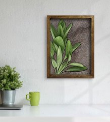 BK Home Green Plant Tasarımlı Doğal Masif Ahşap Çerçeveli Tablo 45x65cm-4